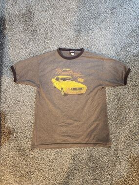 TNT Ford Mustang Graphic Ringer Tee - Gray with Yellow Print Men Large